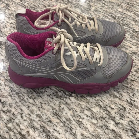 Reebok Gray and Purple Athletic Shoes with Supportive Midsole - Picture 4 of 7